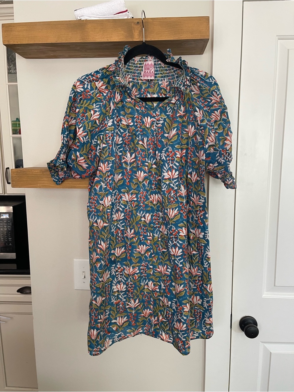 Mod’s Mahal Boho Floral Teal Shift Dress
